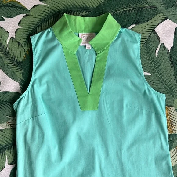 STS Sail to Sable • Preppy Blue & Green Tunic Shift Dress • Size Large - Picture 3 of 10